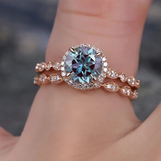 Huitan Ring Set, Roségold, Blau Zirkonia, Damen - Bild 1