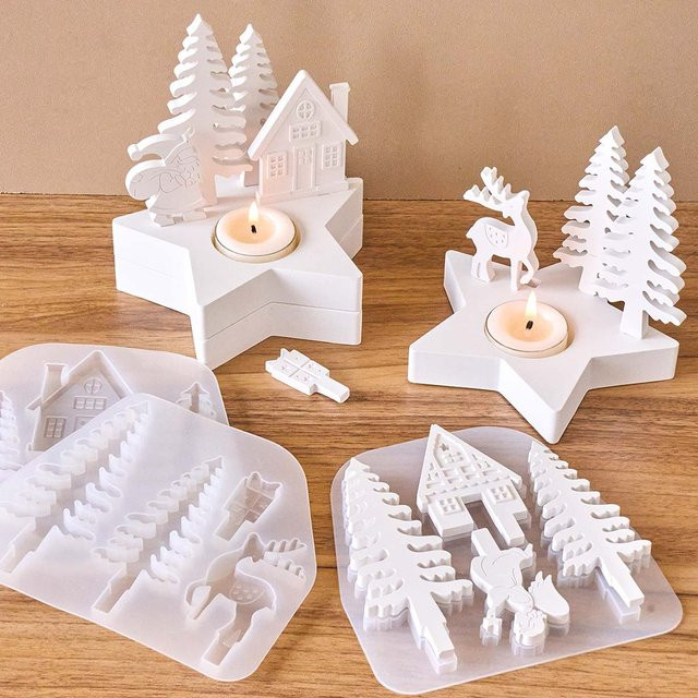 UDOCOOL Kerzenständer Gussform für DIY Weihnachtsbaum Engel Elch und Weihnachtsmann in Weiß - Bild 1