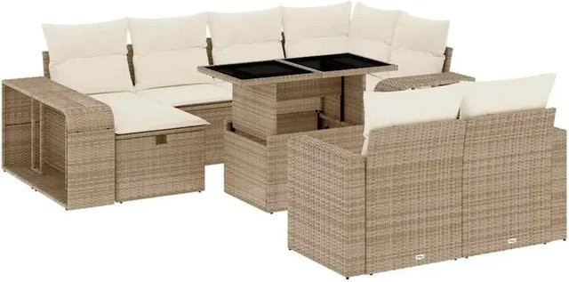 vidaXL 11-tlg. Garten-Sofagarnitur in L-Form aus Poly-Rattan mit Kissen in Beige-Creme - Bild 1