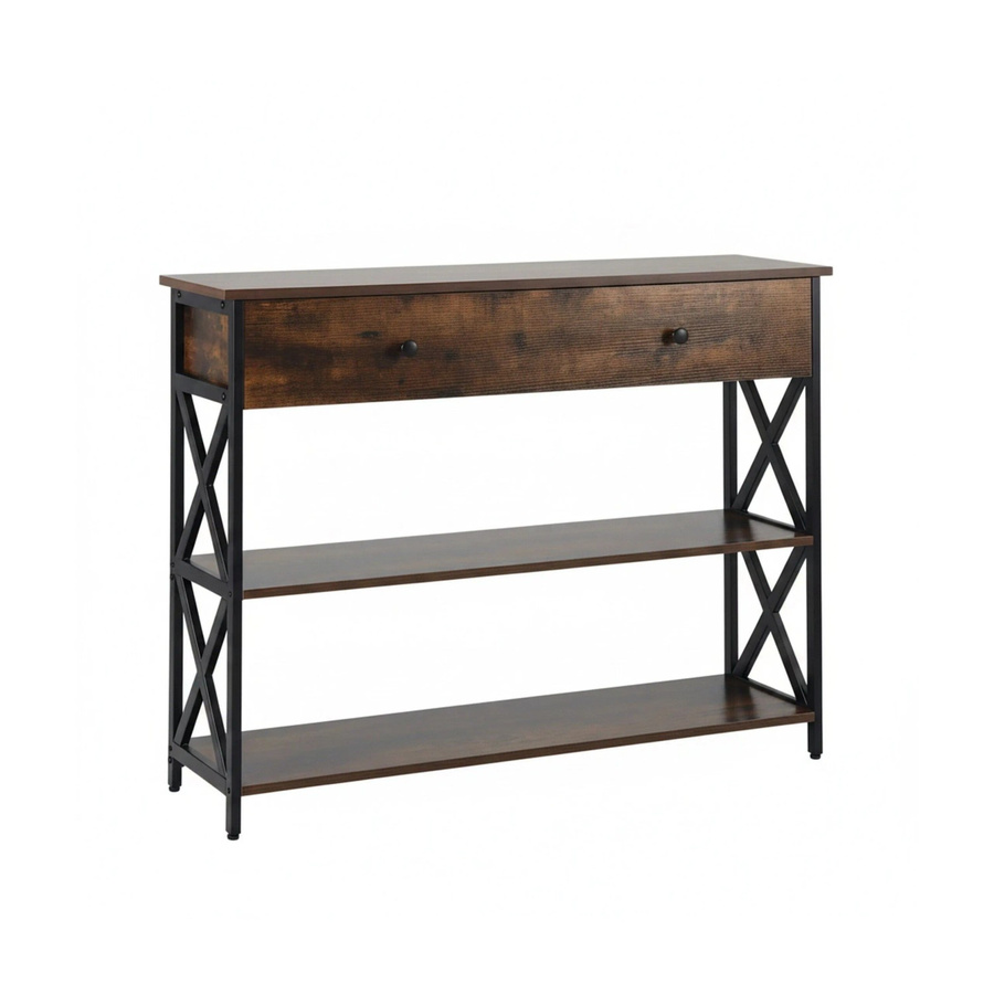 Relaxdays Konsolentisch im Industrial-Style aus MDF und Eisen, Dunkelbraun/Schwarz, mit Schublade und höhenverstellbar, B/T/H: 100 x 30 x 80 cm - Bild 2