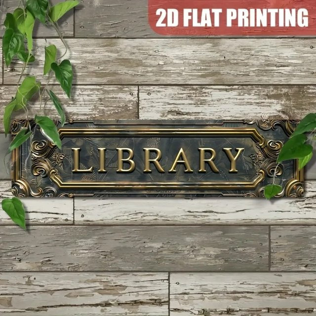 Vintage Bibliotheksschild aus Metall von CIFBUY als Wandkunstwerk im Antik-Design für dein Arbeitszimmer oder Heimbüro - Bild 1