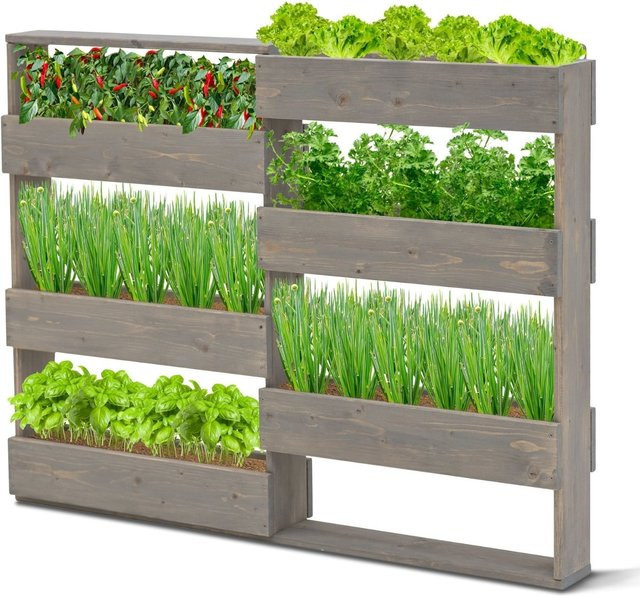 Coemo Vertikalbeet Riga Kräuterbeet aus Holz mit 7 Pflanzkästen in Braun und Grau - Bild 1