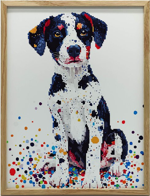 Premium-Leinwand mit Hund im bunten Mosaik-Design von Marcin Zbijowski, B/H: 30 x 40 cm - Bild 1