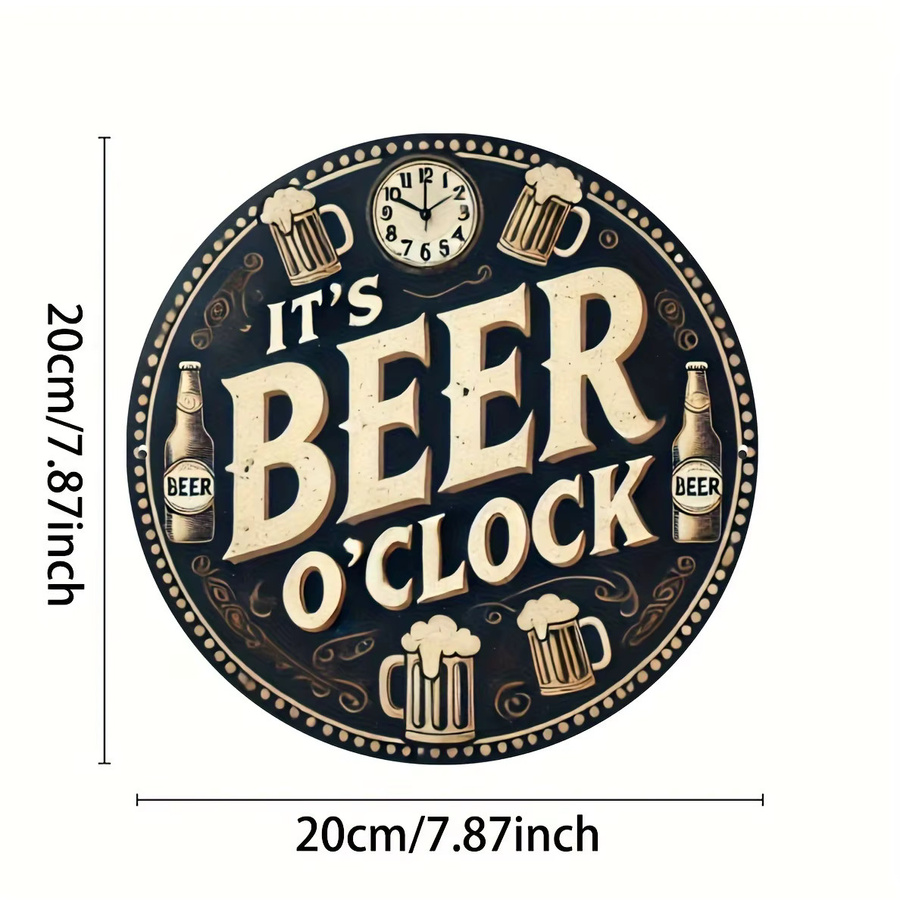 Potdemiel Vintage Beer O'Clock Aluminiumschild Rund, Mehrfarbiges Metallschild als Wanddekoration für Garage, Home Bar oder Außenwand, Durchmesser: 20 cm - Bild 2