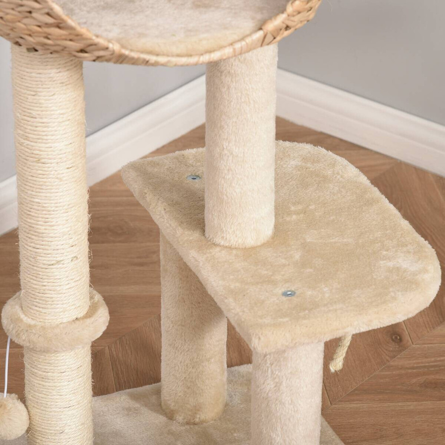 PawHut Kratzbaum beige mit Katzenhöhle und integriertem Spielzeug aus Sisal, B/T/H: 40 x 40 x 100 cm - Bild 2