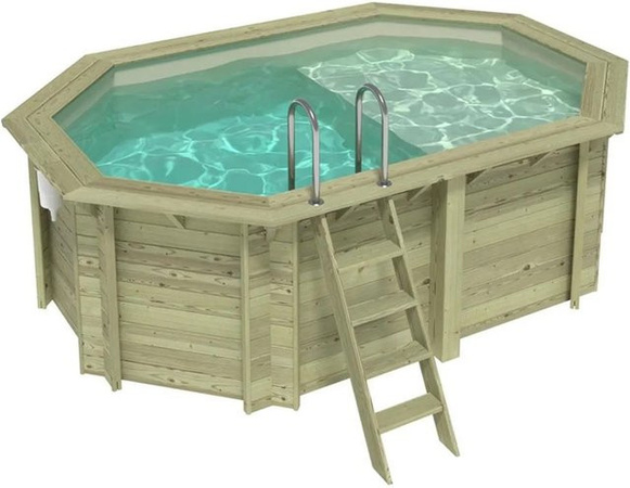 ALTANKA Holzpool Nemo achteckiger Aufstellpool in Sandfarben mit Liegefläche, B/T/H: 430 x 430 x 131 cm