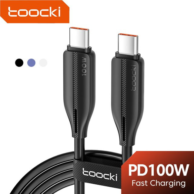 Toocki USB-C-auf-USB-C-Kabel mit 100 W und 5 A PD Schnellladefunktion in Schwarz - Bild 1