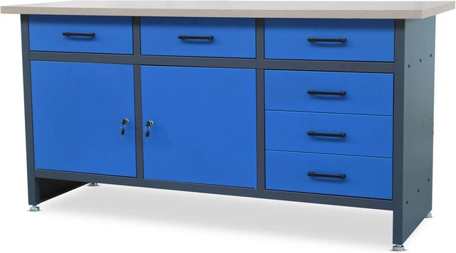 Jan Nowak Werktisch HENRY mit Schubladen und Schließfach, Anthrazit-Blau, B: 170 cm, T: 60 cm, H: 85 cm - Bild 1