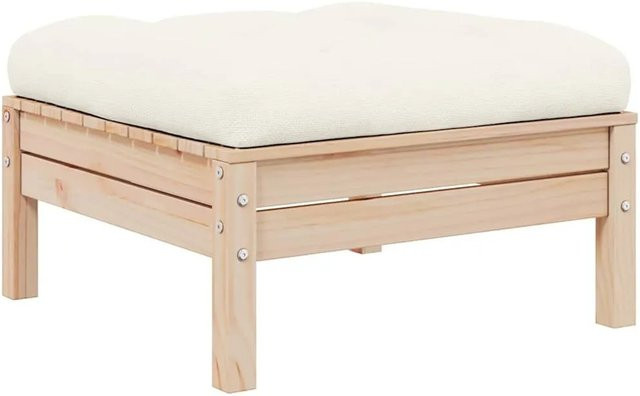 vidaXL Outdoor-Fußhocker aus massivem Kiefernholz mit beigen Kissen B/T/H: 63,5 x 28,5 x 63,5 cm - Bild 1