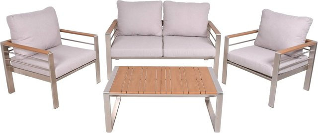 DELUKE Gartenloungeset CORNEL 4-tlg. aus Kunststoff und Aluminium in Braun mit beigefarbenem Kunststoffgewebe - Bild 1