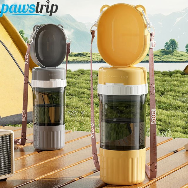 Pawstrip 2-in-1 Tragbare Hundewasserflasche mit Futterbehälter in Gelb - Bild 1