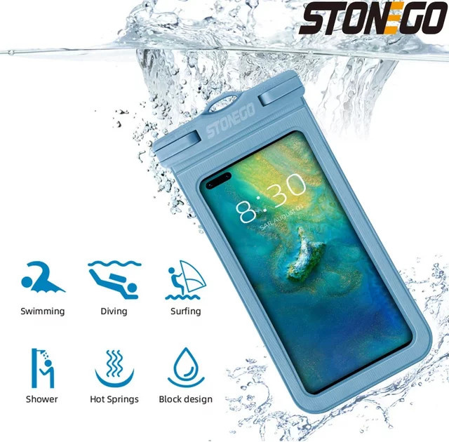 STONEGO Universelle wasserdichte Handyhülle für Schwimmen und Tauchen in Weiß oder Blau - Bild 1