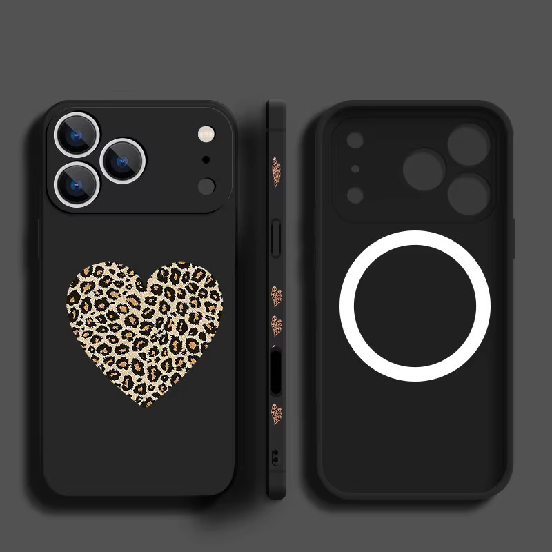 Magnetische Schutzhülle mit Leopardenmuster und Herz-Motiv für Apple iPhone Modelle inklusive Lanyard aus TPU in Multicolour - Bild 1