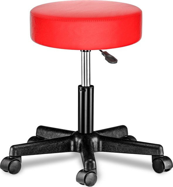 Casaria Rollhocker aus Kunstleder in Rot mit 360 Grad Drehbarkeit und Rollen für Büro und Arbeitsplatz - Bild 1