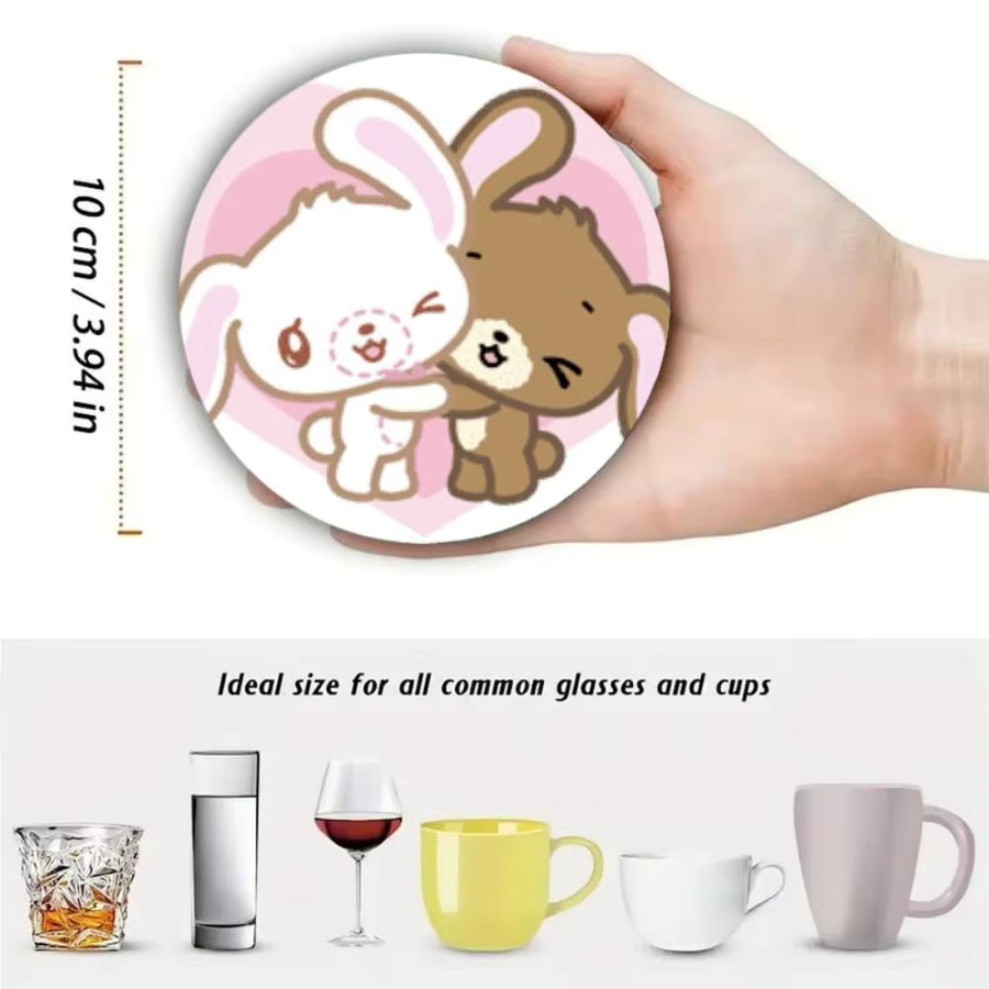 Kawaii Anime Sugarbunnies Untersetzer aus Holz, rund, Durchmesser: 10 cm, mehrfarbig - Bild 5