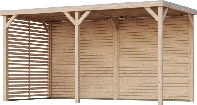 KARIBU Pavillon Mik L aus nordischer Fichte in Braun mit Rückwand, Lamellenwand und Tür - Bild 1