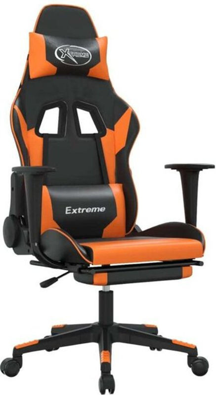 vidaxl Gamingstuhl mit Massage und Fußstütze in Schwarz/Orange aus Kunstleder - Bild 1