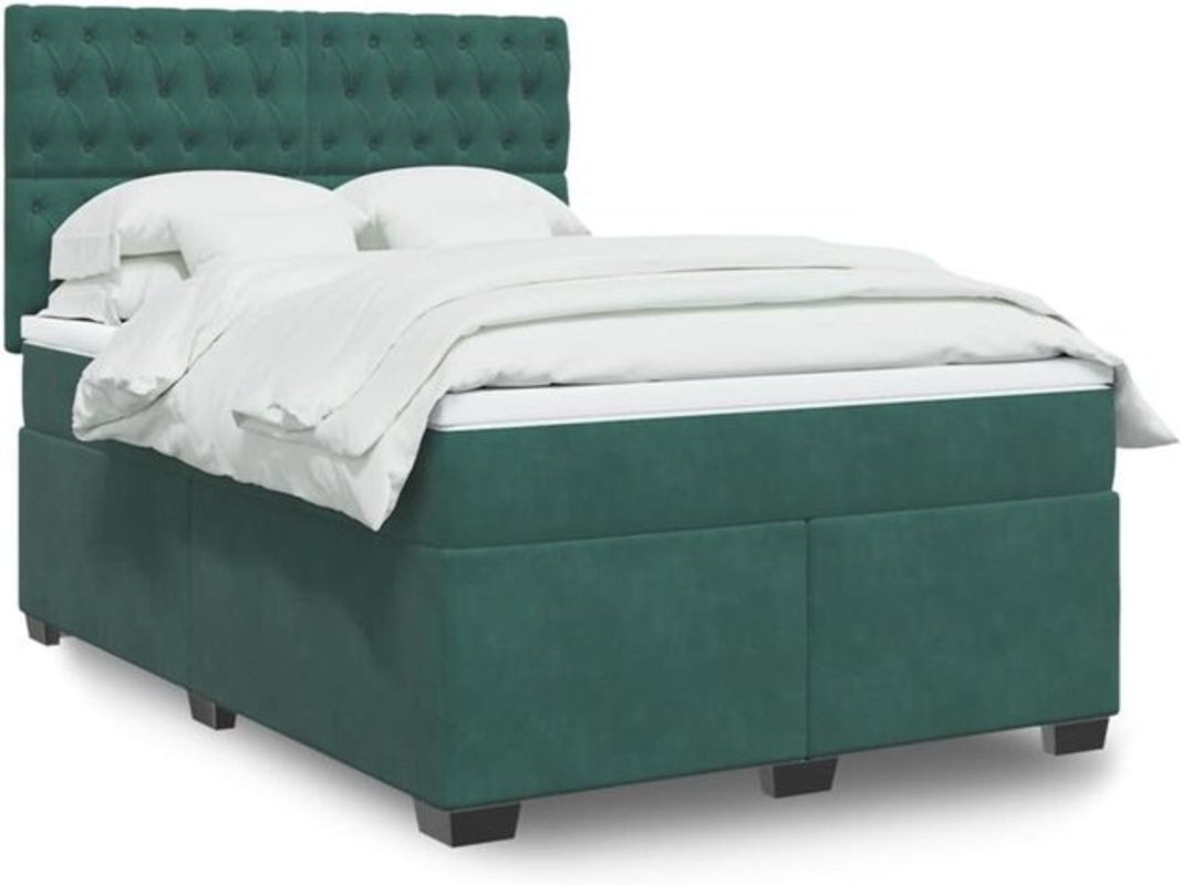 vidaxl Boxspringbett mit Matratze aus Samt in Dunkelgrün B/T/H: 160 x 200 x 150,5 cm - Bild 1