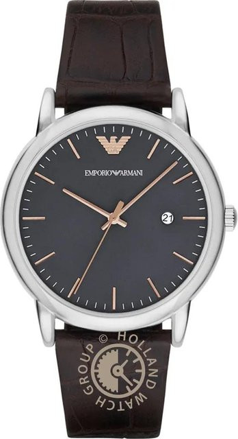 Emporio Armani Armbanduhr, Quarz, Edelstahl, Leder, Grau, Herren, Datum - Bild 1