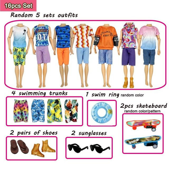 Discover Intime Jungenpuppen-Outfits, Sportanzug, Strandkleidung, 16-teiliges Set, ab 3 Jahren - Bild 1