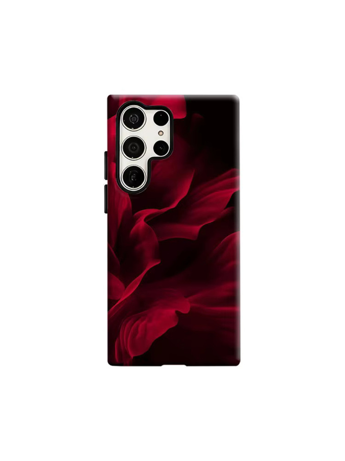 Stoßfeste Doppelschicht Handyhülle mit Samt-Blumen-Design für Samsung Galaxy S25 Ultra, S24 und S23 Ultra Plus in Rot-Schwarz - Bild 7