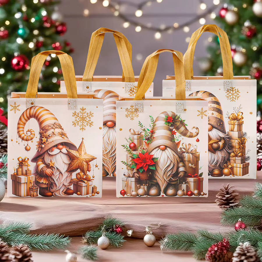PATIMATE 4er Set Weihnachtsgeschenk-Verpackungsbeutel aus Vlies mit Zwergen-Motiv in Multicolour - Bild 3