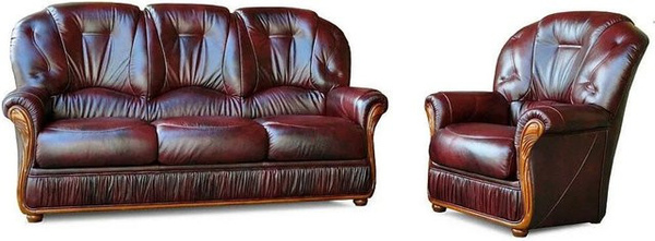 Vente-unique Couchgarnitur Daphne aus Büffelleder in Bordeaux mit 3-Sitzer und Sessel