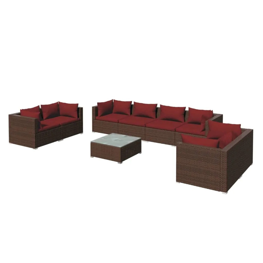 vidaXL 9-tlg. Garten-Lounge-Set aus Poly Rattan in Braun mit Kissen und Metallgestell - Bild 2