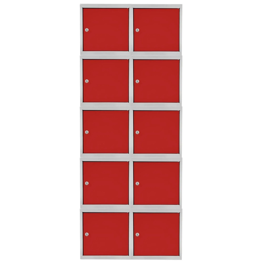 PROREGAL Blocky Schließfachwürfel Set aus 10 Einheiten mit Zylinderschloss und 2 Schlüsseln, Farbe Lichtgrau/Rot, B/T/H: 40 x 40 x 40 cm - Bild 2