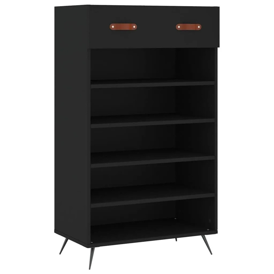 vidaXL Schuhschrank in Schwarz im industriellen Stil mit Türen und offenen Regalen, B/T/H: 60 x 35 x 105 cm - Bild 2