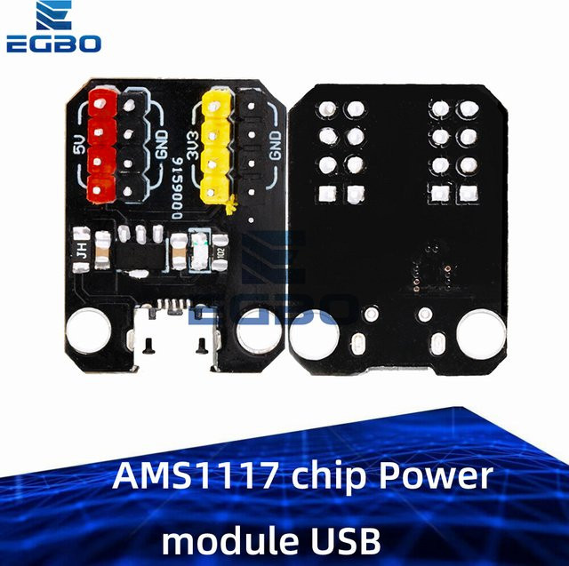 EGBO AMS1117 Leistungsmodul mit 3,3 V und 5 V Ausgang sowie USB- und Micro-USB-Anschlüssen in Schwarz - Bild 1