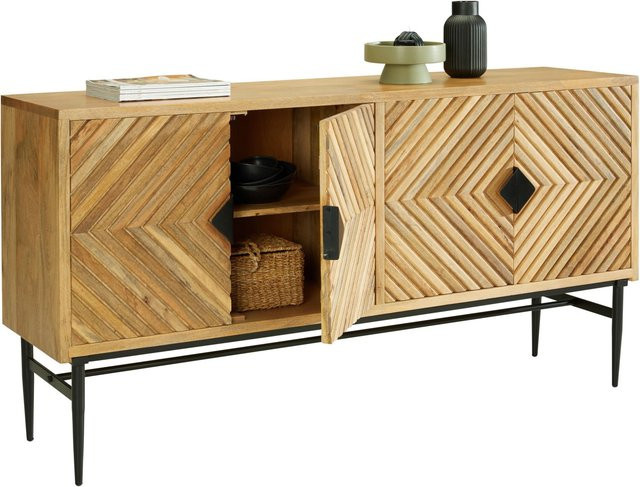 Mömax Sideboard Gatsby in Hellbraun und Schwarz aus Mango-Holz und Metall, B/H/T: 175 x 90 x 45 cm - Bild 1