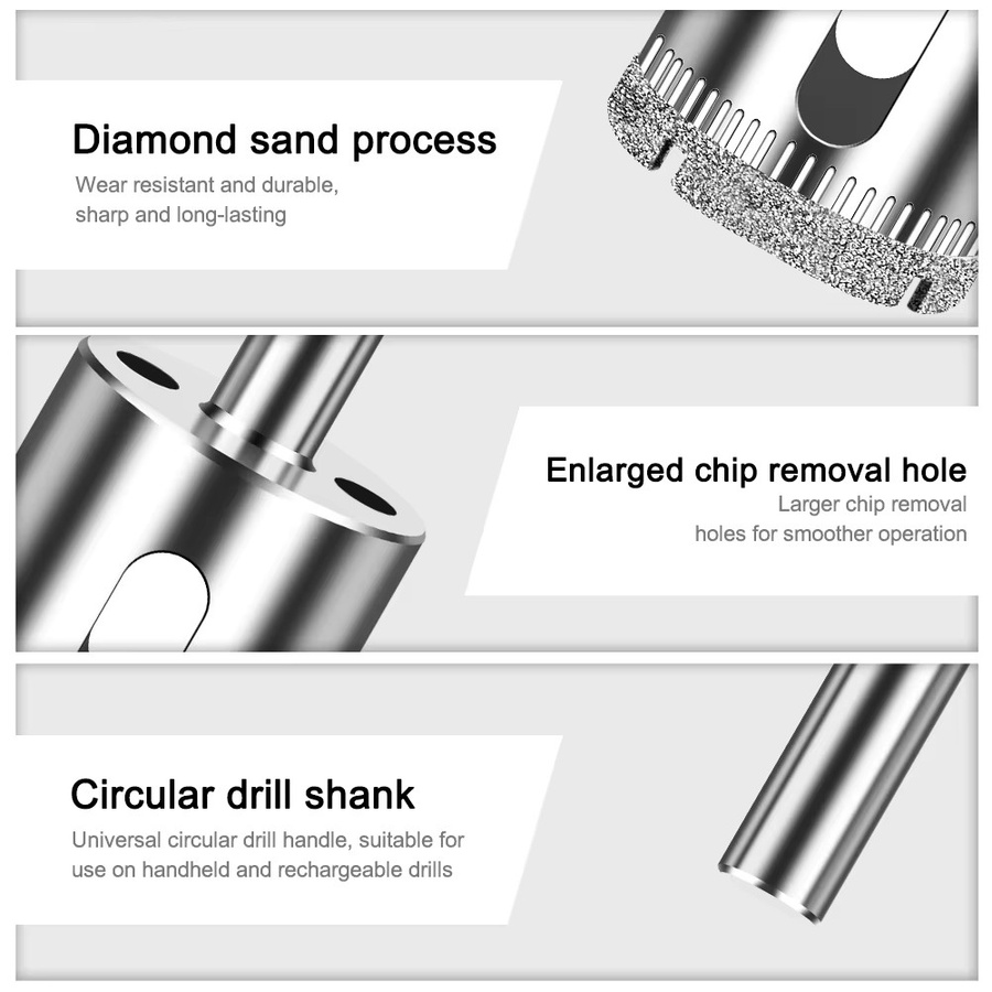 JGZUI Diamant-Lochsäge aus Stahl für Glas, Keramik, Fliesen, Wand und Marmor, Silber, Durchmesser: 3 mm - 55 mm - Bild 3