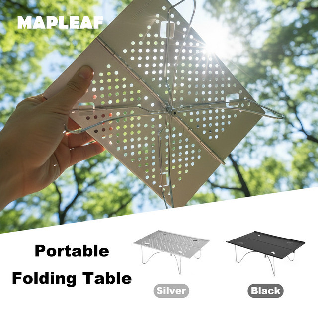 MAPLEAF Camping-Minitisch, faltbarer ultraleichter Picknick- und Angeltisch in Grau und Silber, Traglast 15 kg - Bild 1