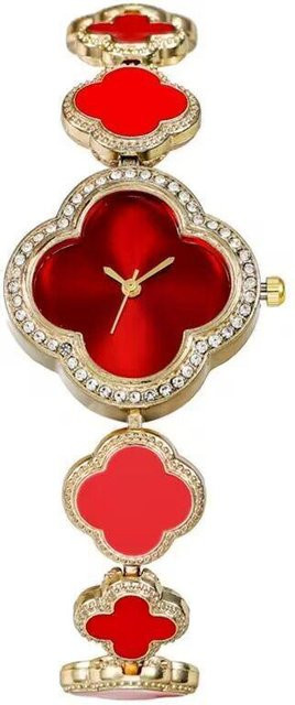 Global Finds Armbanduhr Damen, Quarz, Blüten-Kleeblatt-Armband, rot - Bild 1