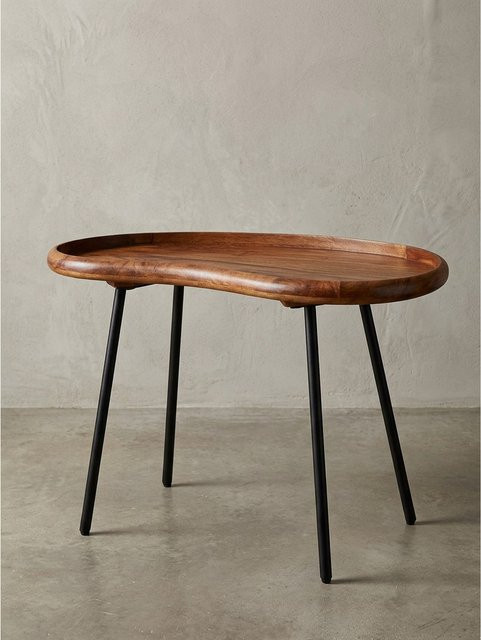KADIMA DESIGN Couchtisch in Nierenform aus Massivholz mit Metallbeinen in Braun, B/T/H: 71 x 40 x 51 cm - Bild 1