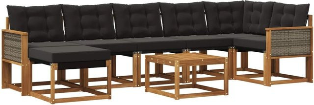 vidaXL Outdoor-Sofagarnitur L-Form aus Akazienholz mit 8 Kissen in Natur und Schwarz - Bild 1