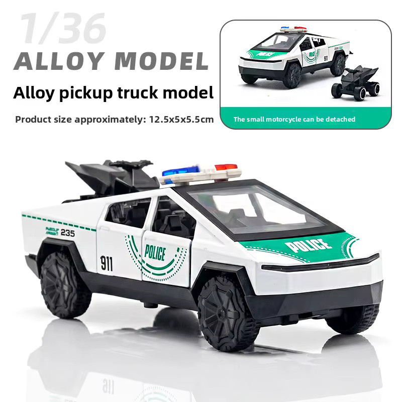 MAKEDA Polizei-Pickup-Legierungsmodell, 1:36, mit Mini-Motorrad, Rückzieh-Offroad-Spielzeugauto - Bild 6