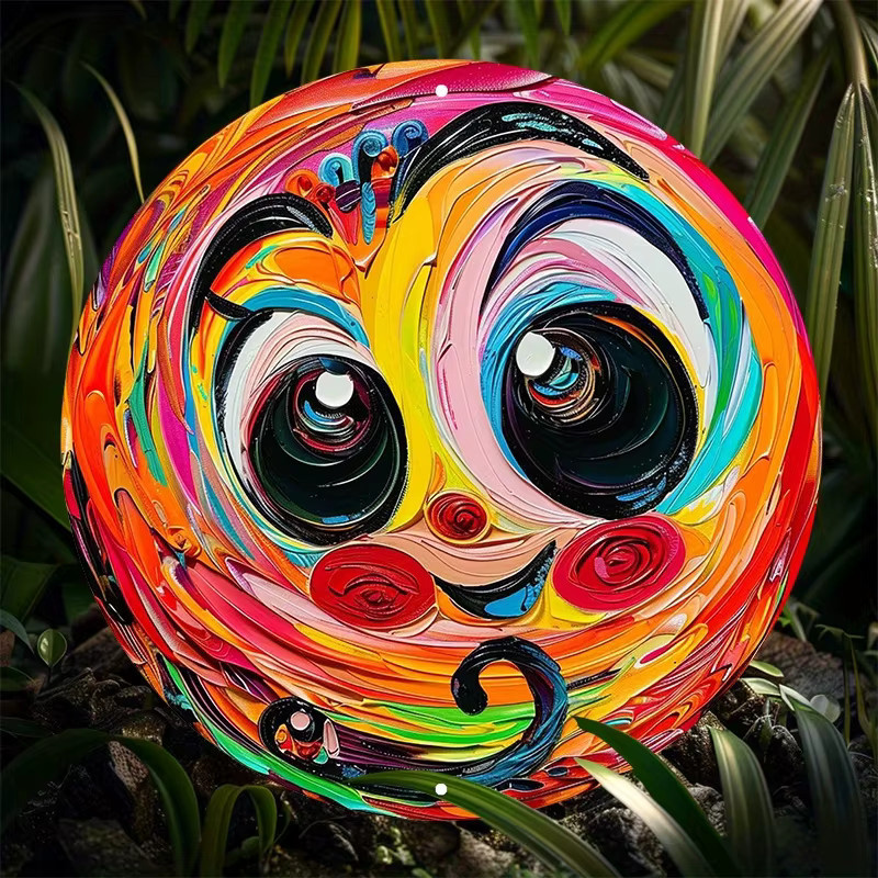 Runde Aluminium-Wandkunst von Potdemiel mit abstraktem Cartoon-Gesicht in Multicolour, Durchmesser: 20,3 cm - Bild 4