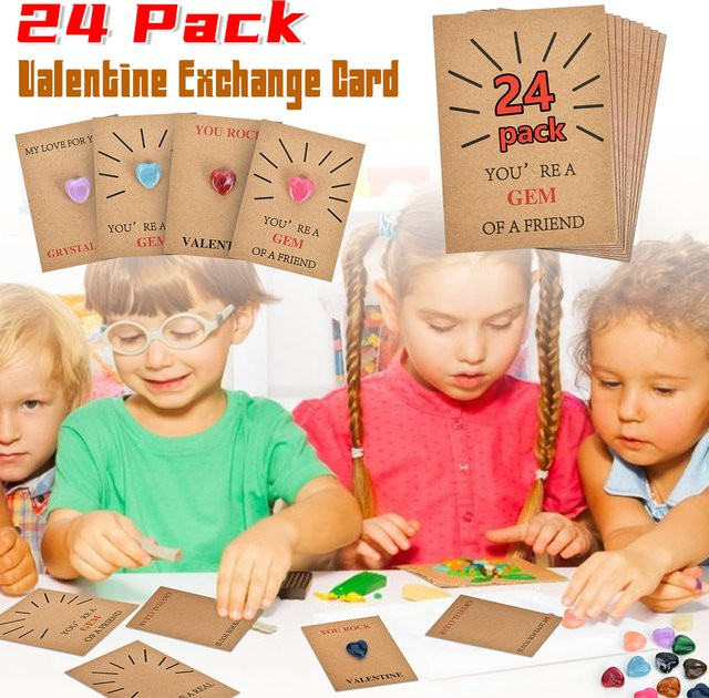 24 Stück herzförmige Valentinstagskarten aus Papier für Kinder in Multicolour von APWIKOGER - Bild 1