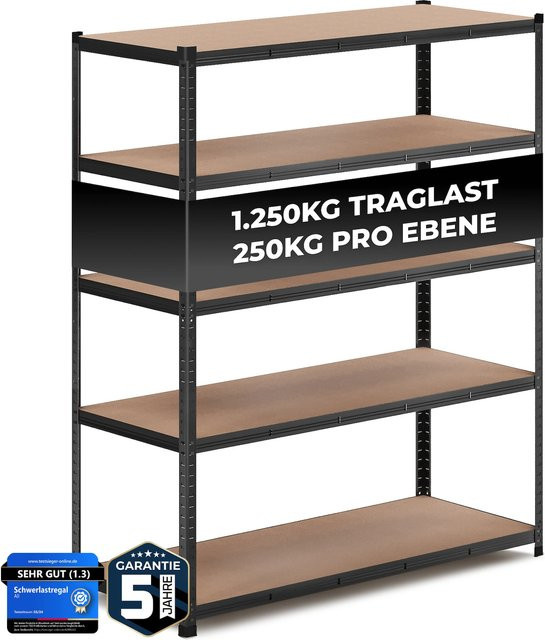ALL Premium Schwerlastregal aus verzinktem Stahl in Schwarz, höhenverstellbar, H x B x T: 180 x 150 x 60 cm - Bild 1