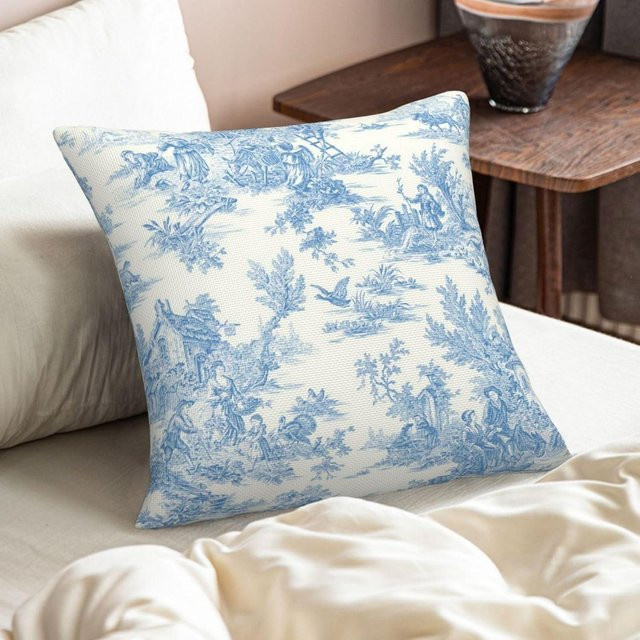 JMG Clothing Toile Kissenbezüge im Vintage Landhausstil, Blau-Weiß, Floral, B/B: 45 x 45 cm - Bild 1