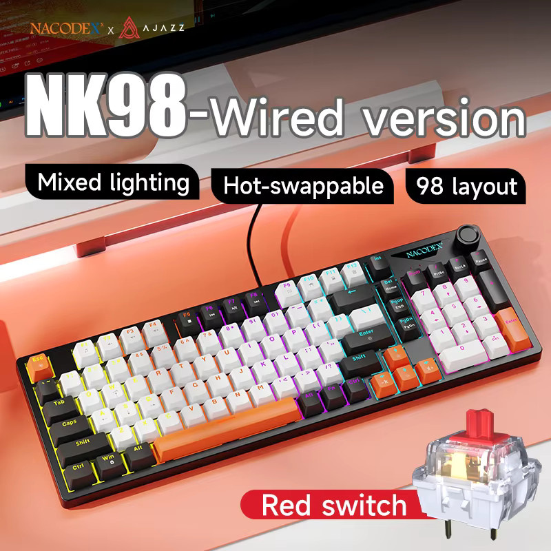 Ajazz NK98 Kabelgebundene Mechanische Gaming-Tastatur mit 98-Tasten-Layout und Hot-Swap-Funktion in Multicolour - Bild 2