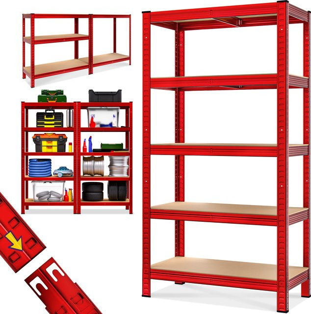 Schwerlastregal MONZANA in Rot mit verstellbaren Regalböden aus Metall und MDF, H x B x T: 180 x 90 x 40 cm - Bild 1