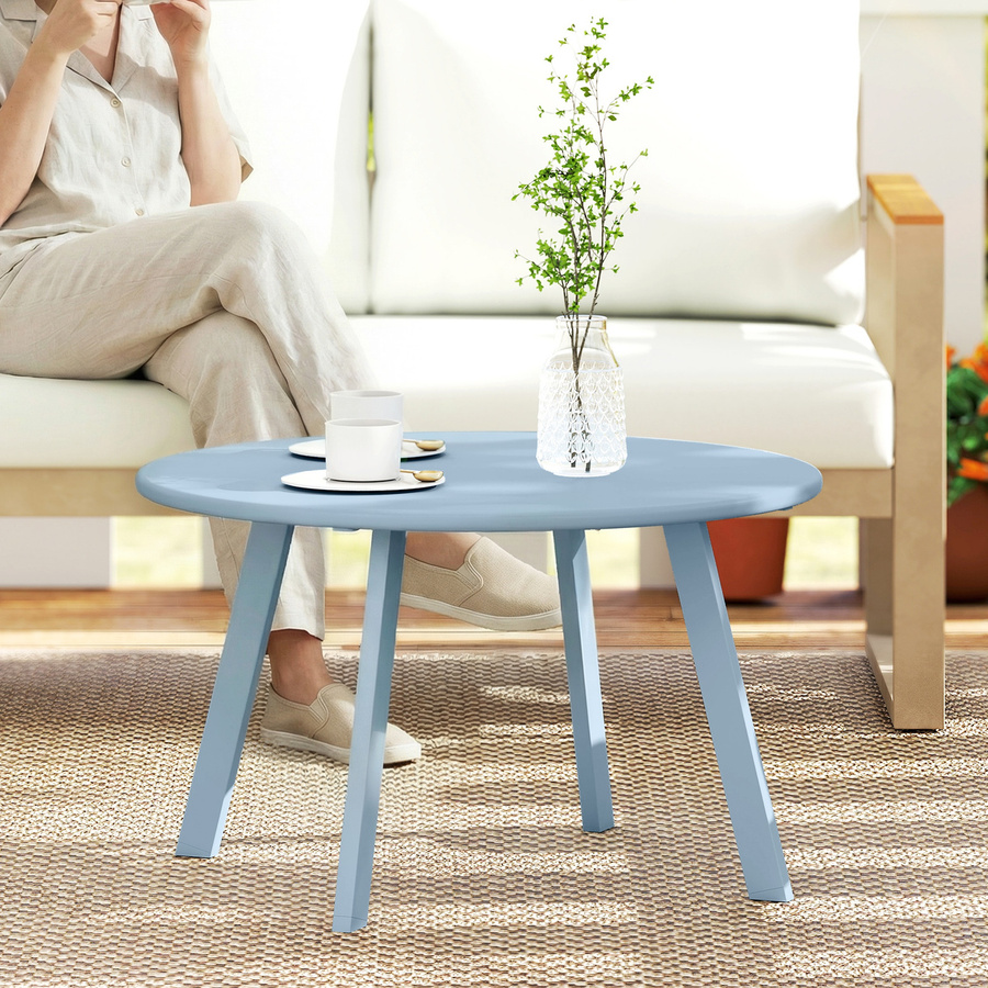 Outsunny runder Couchtisch mit Metallgestell und rutschfesten Füßen in Blau, Durchmesser: 70 cm, Höhe: 42 cm - Bild 2