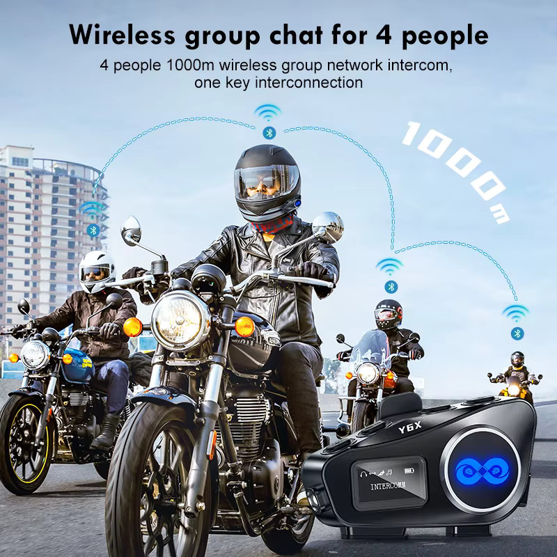 XINOWY Y6X Motorrad Bluetooth Helm Intercom Headset mit Musik-Sharing, Rauschunterdrückung, FM Radio und LED-Beleuchtung, Schwarz - Bild 3