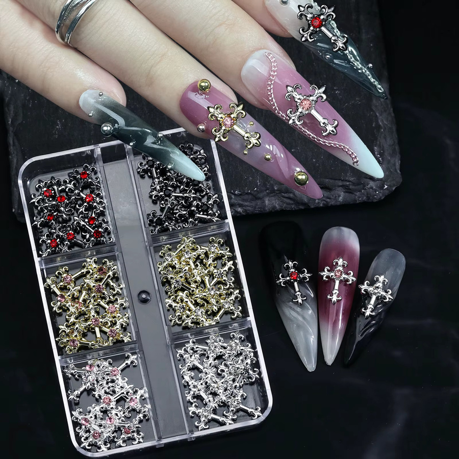 Misscheering Nagelzubehör, 3D Kreuz Zirkon Strass, Weiss, Metallic - Bild 2