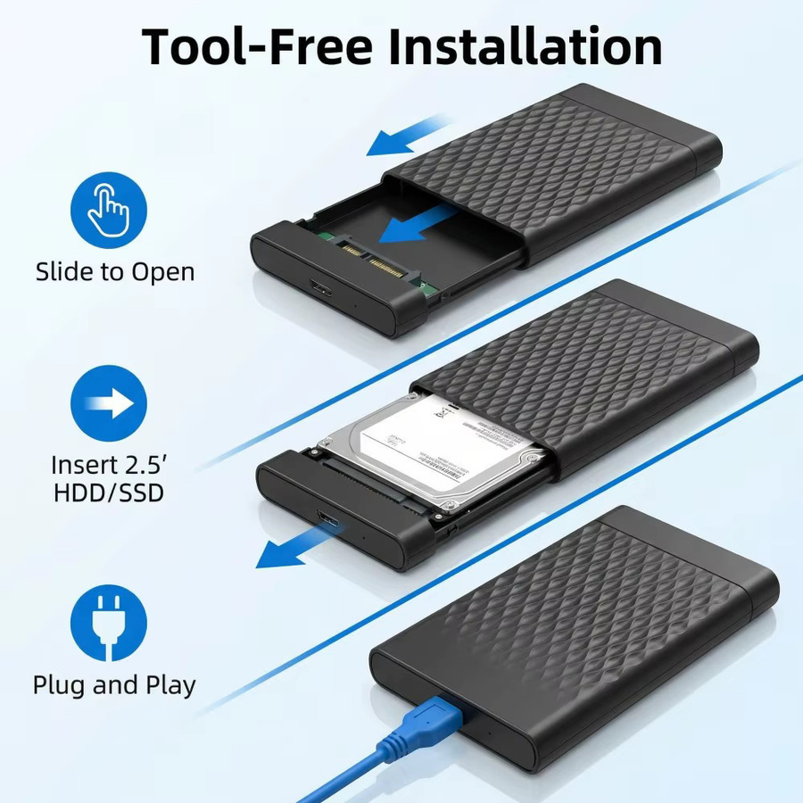 TISHRIC Externes 2,5-Zoll SSD HDD Gehäuse SATA zu USB 3.0 mit 6 Gbit/s Geschwindigkeit, Schwarz - Bild 5