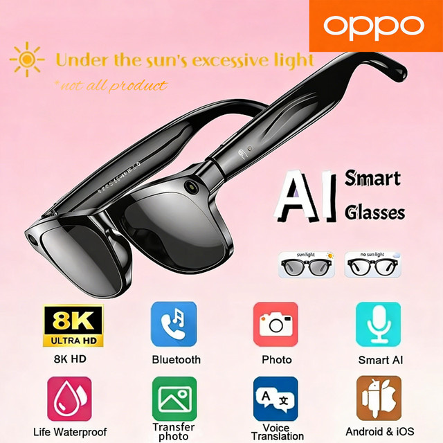 OPPO KI-Smart-Multifunktions-Sonnenbrille mit Bluetooth, Anruffunktion, ChatGPT, Foto, Sprachassistent, Musikplayer und Übersetzer in Schwarz mit photochromen Gläsern - Bild 1