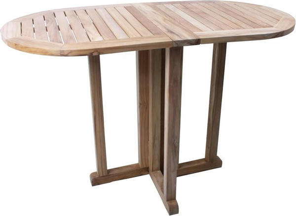DELUKE Balkontisch MARTIN Oval Klappbar aus Teakholz Natur, B/T/H: 120 x 60 x 75 cm